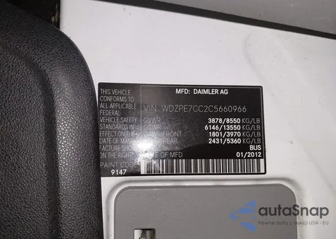 2012 Mercedes-Benz Sprinter 2500 Normal Roof from USA, damaged, VIN WDZPE7CC2C5660966